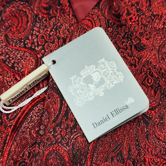 Daniel Ellissa Size 2XL Mens Red Foil Paisley Vest Tie Pocket Square Set New - Picture 5 of 7
